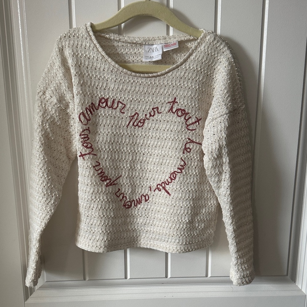 Zara Beige Knit Top with Red Script Heart